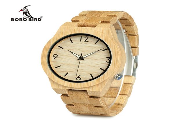 2018 BOO BIRD WD27 BAMBOO WOODEN Watch for Men Unique Lug Design Top Brand Luxury Quartz Wood Band Night Green Pointer Pointer Watc9343006