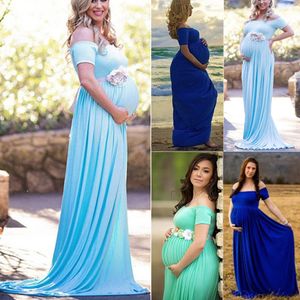 Nuevo verano embarazada fuera del hombro sólido mujeres encaje Maxi vestido largo vestido de maternidad fotografía sesión de fotos vestido SEXY