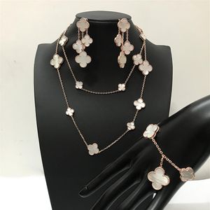 2018 Marque De Mariage Ensemble De Bijoux Pour Les Femmes Or Couleur Collier Blanc Mère Shell Perle Trèfle Feuille Collier Boucles D'oreilles Bracelet Set273c