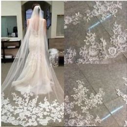 2018 BRIDAL ACCESSOIRES Wedding Jurken Veils Wit ivoor Mooie kathedraal lengte kanten rand lange bruid sluier nieuwe goedkope bruids accesso 274m