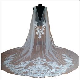 2018 mariée mariage châle manteaux boléro Cape dentelle veste enveloppes blanc ivoire haussement d'épaules cathédrale Train 3 M Long Veil281R