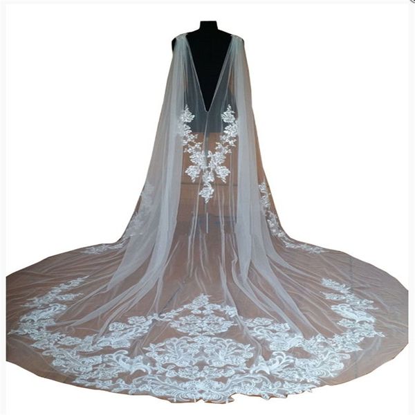 2018 mariée mariage châle capes boléro Cape dentelle veste enveloppes blanc ivoire haussement d'épaules cathédrale Train 3 M Long Veil319F