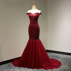 2018 Bourgondië Mode Prom Jurk Sequin Mermaid Lange Formele Jurken Robe De Soiree Longue Aangepaste Maxi Jurk Schede Jurk