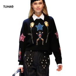 2018 Cartoon Star Tulpen Lovertjes Sweater Vrouwen Rabbit Fluwelen Patroon Borduurwerk Sweaters en Pullovers Suiner Mujer TGS593 S18100902