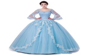 Vestidos de quinceanera azul baratos 2018 Vestidos de mascarada de encaje de vestidos de pelota