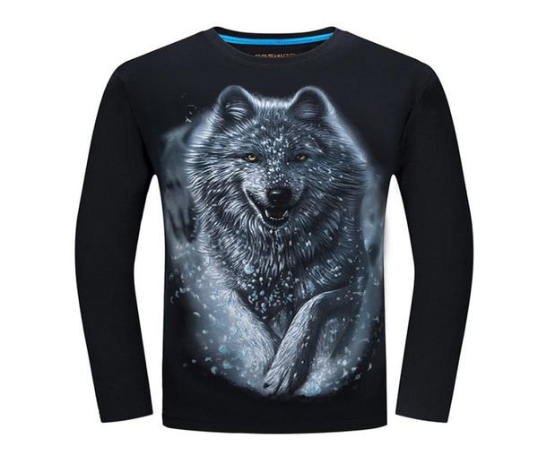 2018 camiseta de moda más barata para hombre, camiseta divertida de manga larga con diseño fresco en 3d, camiseta informal con estampado de lobo para hombre, talla grande 6XL entera C9937364