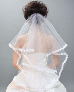 2018 moins cher !!! Voile de mariée en Tulle à deux couches, bord en dentelle, longueur du coude, en Stock, livraison rapide, voile de mariée blanc ivoire, accessoire de mariage