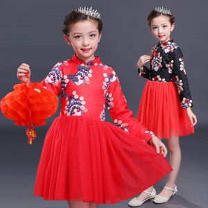 2018 ropa de estilo chino Año Nuevo vestidos de las muchachas Rendimiento cheongsam vestido de otoño invierno de las muchachas Ropa para niños ropa gruesa Ropa de bebé