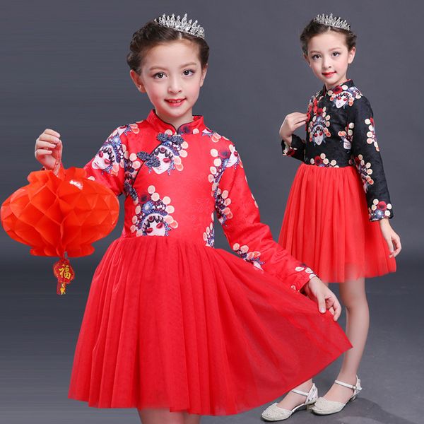 2018 Style Chinois Nouvel An Filles Robes vêtements Performance cheongsam Robe Filles Automne Hiver Vêtements Vêtements pour enfants épais Vêtements bébé