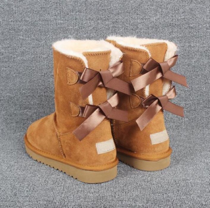 DARMOWA WYSYŁKA 2018 Boże Narodzenie klasyczne wysokie Bawełniane buty zimowe Buty prawdziwej skóry Bailey Bowknot damskie bailey łuk Śniegowce Boot