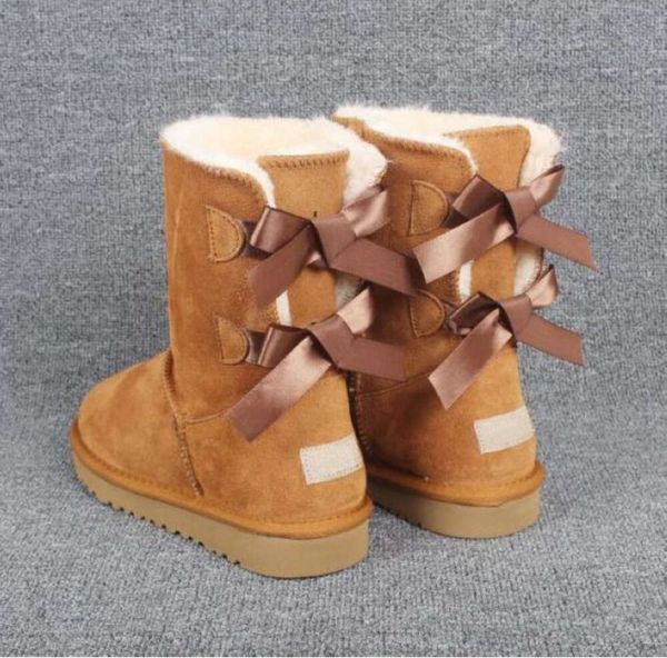 LIVRAISON GRATUITE 2018 Bottes de coton classiques de Noël Bottes d'hiver en cuir véritable Bailey Bowknot Femmes Bow Bailey Bow Snow Boot Chaussures à la mode