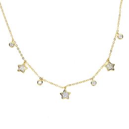 Joyería de regalo de Navidad 2018, circonita cúbica redonda en forma de estrella, dijes geométricos, elegancia, collar de estrella de Plata de Ley 925 242x