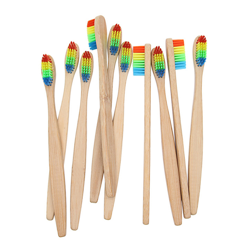 Bambus-Zahnbürste aus Holz, Regenbogen-Bambus-Zahnbürsten, Mundpflege, weiche Borsten, Reisezahnbürste