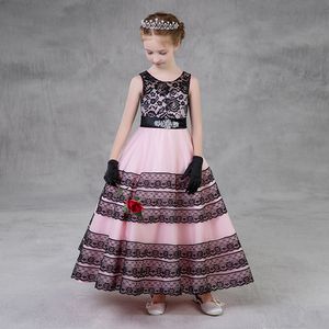 2018 País Vestidos de niñas de flores para bodas Princesa Joya Arco Sin mangas Fajas Encaje largo Niños pequeños Santo Primera comunión Vestido personalizado