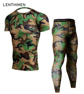 2018 Crossfit Sets Camisa de compresión Hombres Ejército Verde Camo 3D Camiseta MMA Rashguard Bodybuilding Leggings Fitness Camisetas Joggers18595795