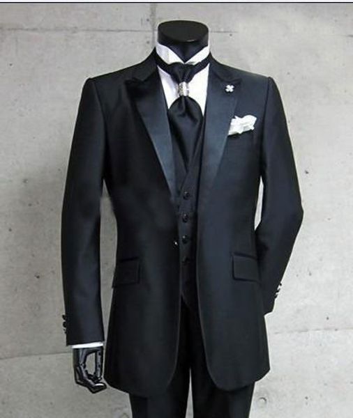 2018 Custom Made Real Photo One Button Black Groom Tuxedos Peak Lapel Best man Groomsman Men Trajes de boda Novio (Chaqueta + Pantalones + Chaleco)