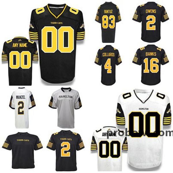 2018 Benutzerdefinierte Männer/Frauen/Jugend Kanada Jersey New Hamilton Tiger Cats Trikots 2 Johnny Manziel Weiß Schwarz Voll bestickte Trikots