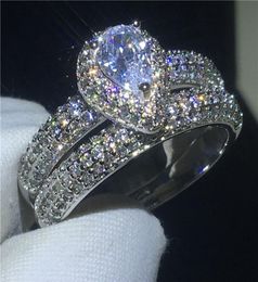 2018 Dazzling Ring Set 925 Sterling Silver Pave Setting Diamond CZ Anillos de boda de compromiso para mujeres Joyería Bridal6319164