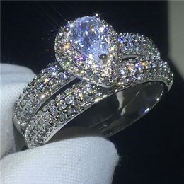 2018 Oogverblindende ring set 925 Sterling zilver pave instelling Diamond Cz Engagement wedding band ringen voor vrouwen Bruids Jewelry291K