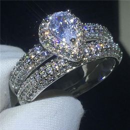 2018 Conjunto de anillos deslumbrantes Plata de ley 925 con ajuste de pavé Diamond Cz Anillos de boda de compromiso para mujeres Joyería nupcial242u