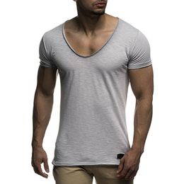 Deep V nek korte mouw mannen t-shirt mannelijke slanke fit t-shirt mannen mager casual zomer hiphop t-shirt camisetas hombre top tee