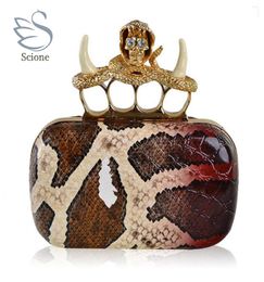 2018 designer crystal skull clutch knucklebox diamond snakeskin ne pattern evening bags women handbag purses bag 860t1084659