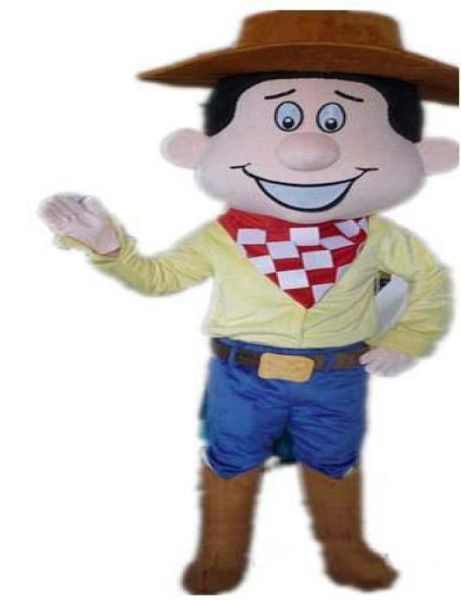 2018 Discount usine Bonne vision et bonne ventilation un costume de mascotte de cowboy avec une écharpe rouge pour adulte à porter9266758