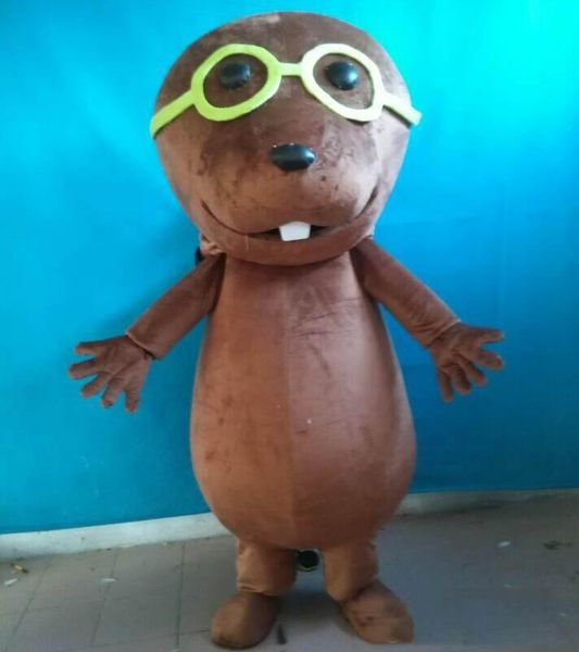 2018 Vente d'usine à prix réduit, un costume de mascotte de taupe marron avec des lunettes pour adulte à porter