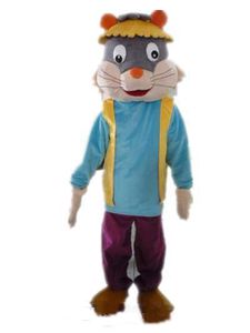 2018 Vente d'usine à prix réduit, un costume de mascotte de chat avec une chemise bleue et un chapeau pour adulte à porter