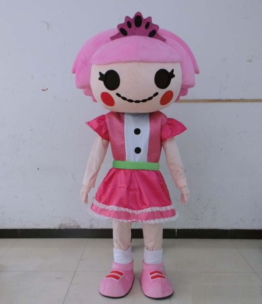 Venta de fábrica con descuento de 2018 Traje de mascota de niña hecho a medida con cabello rosado y vestido rosa para que lo use un adulto