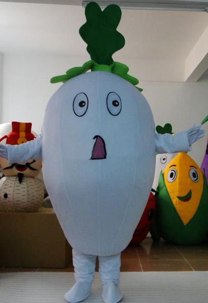 2018 descuento venta de fábrica lindo vegetal rábano blanco disfraz de mascota vestido de fiesta de cumpleaños disfraces de Halloween carnavales