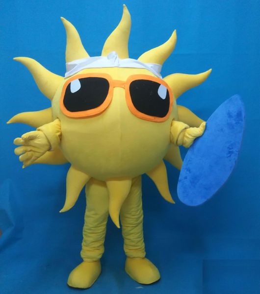 Vente d'usine à prix réduit 2018 Costume de mascotte de soleil jaune léger et facile à porter avec des lunettes pour adulte à porter