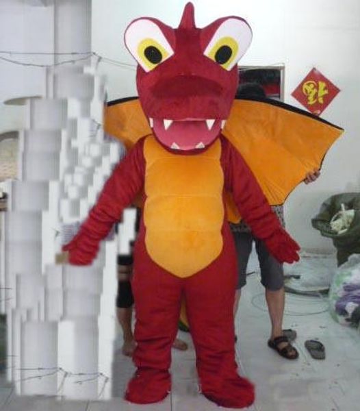 2018 Discount vente d'usine costume de mascotte de dragon de feu rouge avec des ailes pour adulte à porter à vendre