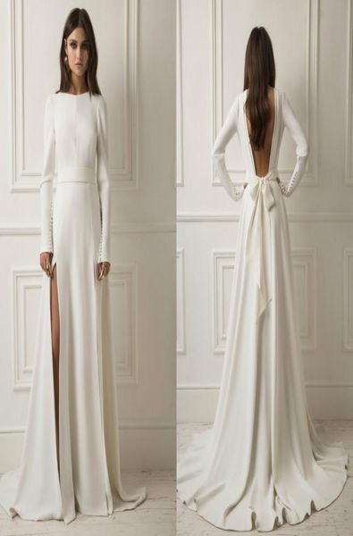 2018 Dream Lihi Hod Country Wedding Wedding Vestidos Backless Sweet Sweet Simple Manga larga Vestido nupcial Popular satén talla barata Wed69795555555