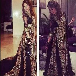 2018 Dubai Arabische Kaftan Zwarte Chiffon Lange Mouwen Avondjurken Lange Midden-oosten Vestidos De Festa V-hals Moslim Prom Dress 201225C