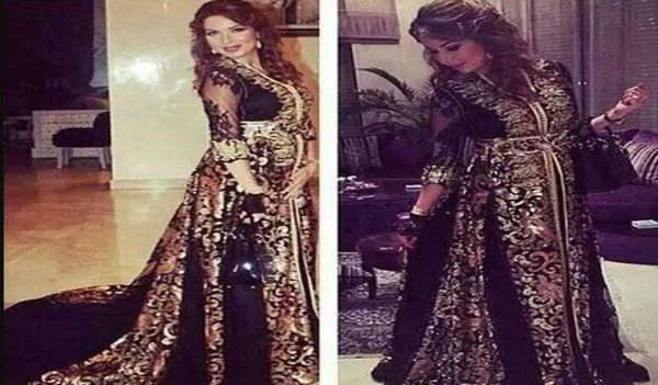 2018 Dubaï Arabe Kaftan Noir en mousseline de soie à manches longues Long Moyen-Orient vestidos de festa vneck robe de bal musulman 2013075828