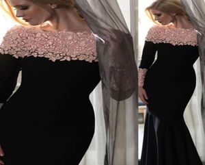 2018 Elegante zwarte en roze avond Formele jurken Sexy Bateau Neck Lace Custom Made Mermaid Prom -jurken Lange mouwen Prom Prom Party DR1513909