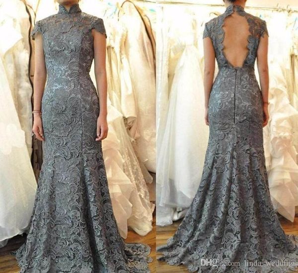 2019 Elegante encaje Vestidos para la madre de la novia Sirena Cuello alto Formal Madrina Fiesta de bodas por la noche Invitados Vestido de talla grande por encargo