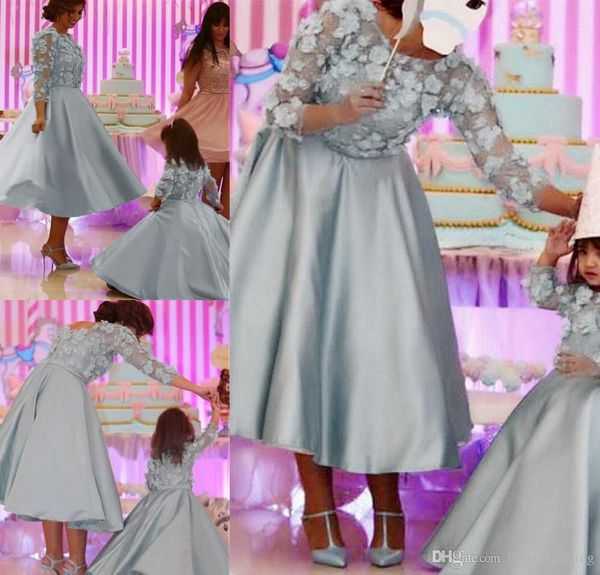 2019 Elegante longitud del té Vestidos para la madre de la novia Madrina formal Las mujeres usan vestido de invitados a la fiesta de bodas por la noche Tallas grandes por encargo