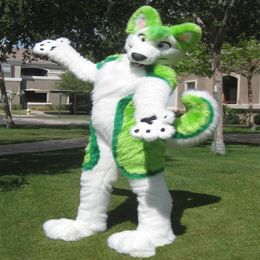 2018 usine Personnalisé Vert Husky Fursuit Chien Renard Costume De Mascotte Animal Costume Halloween Noël Anniversaire Complet Du Corps Props Costum197q