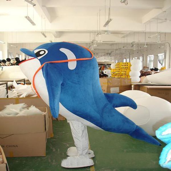 2018 venta de fábrica mascota de publicidad caliente encantador traje de mascota de delfín azul mascota de dibujos animados de alta calidad envío gratis