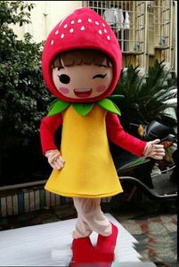 2018 Vente d'usine Hot Fruit Strawberry Girl Costume de mascotte Personnage de dessin animé Costumes de mascotte adulte pour la fête d'Halloween