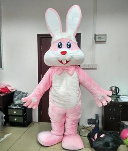 2024 Vente d'usine Costumes de mascotte de lapin rose à fourrure chaude pour adulte pour les vacances de Pâques