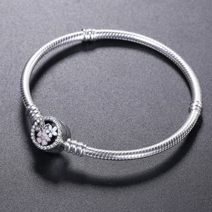 Pulsera de plata de ley 925 con broche de esmalte de flores para joyería Pandora, pulsera con dijes, caja Original, pulseras de boda para mujer