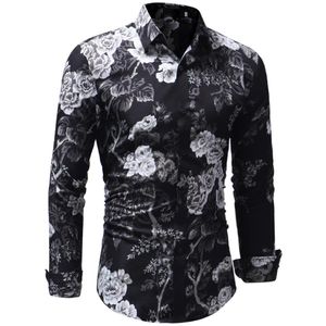 2018 marca de moda para hombre Camisa hawaiana de manga larga ropa Casual de verano camisas florales para hombres XXXL Camisa Masculina3291