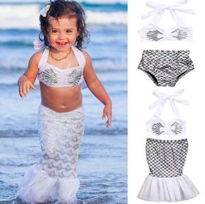 2018 Fashion Hot Selling Girl Kids Mermaid 2 PCS Sets Bikini Summer Girl Cute Shell Top + Fish Scale kort zwempak Gratis schip