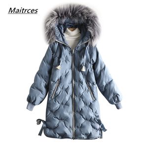 2018 Mode Long Manteau Veste Femmes À Capuche Chaud Parkas Fluff Parka Manteau Grand Col De Fourrure Femme Hiver Nouvelle Collection Chaude MF050