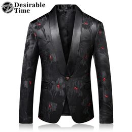 2018 Fashion Mens Gedrukt Blazers Casual Slim Fit Prom Jurk Blazer Mannen Zwart Floral Stage Wear Blazers Jas voor Mannen DT313