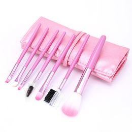 2018 Mode Draagbare Makeup Borstels Set 7pcs Make-up Borstels Tools Set met PU 6 kleuren BR007