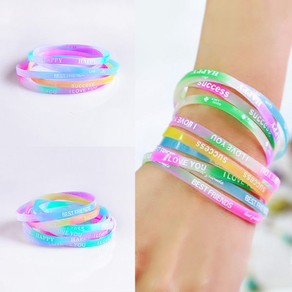 Moda silicona verano deporte jalea pulsera impreso caramelo color pulsera pulsera pulseras joyería al por mayor 12 piezas